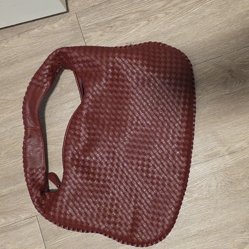 Burgundy Woven Vegan Leather Bag